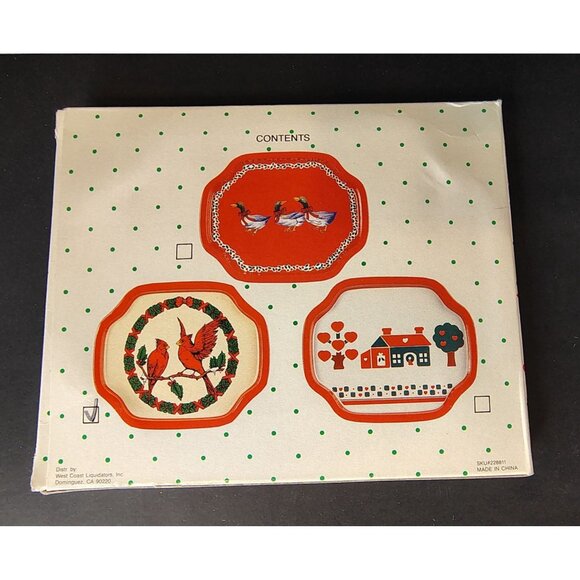 Vintage Set of 4 Tis the Season Christmas Canope Appetizer Trays, Cardinal Bird - Picture 3 of 5